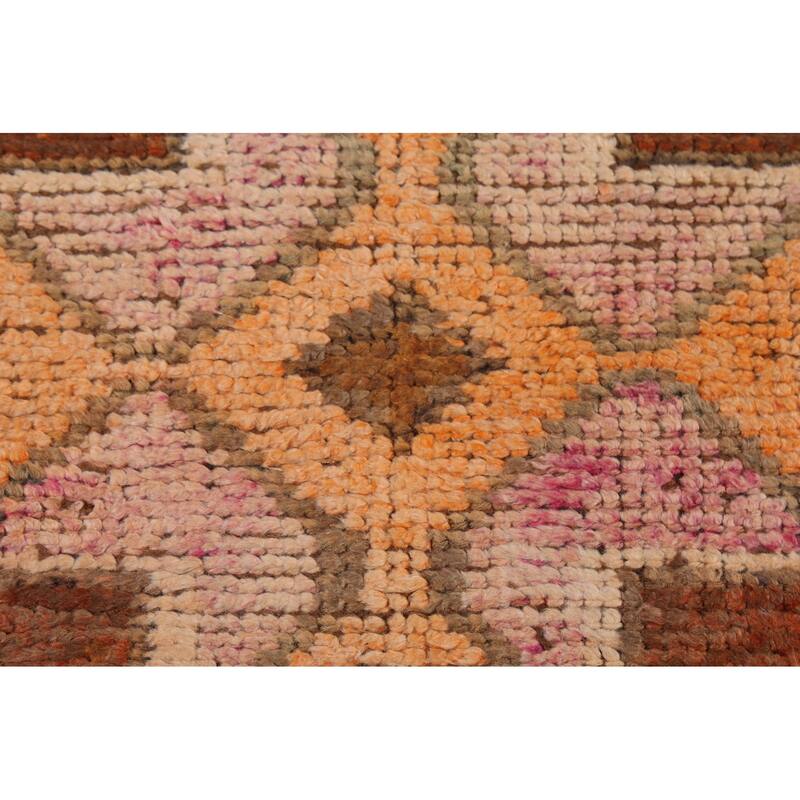 Brown Oushak Turkish Vintage Runner Rug Hand-Knotted Wool Carpet - 3'5"x 10'9"