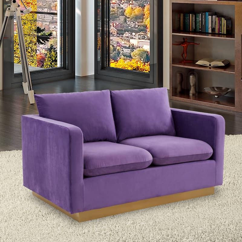 Nervo Modern Accent Chair Velvet Sofa Loveseat With Gold Base & Cushions, Mini Couch for 2 people for Living Room & Bedroom