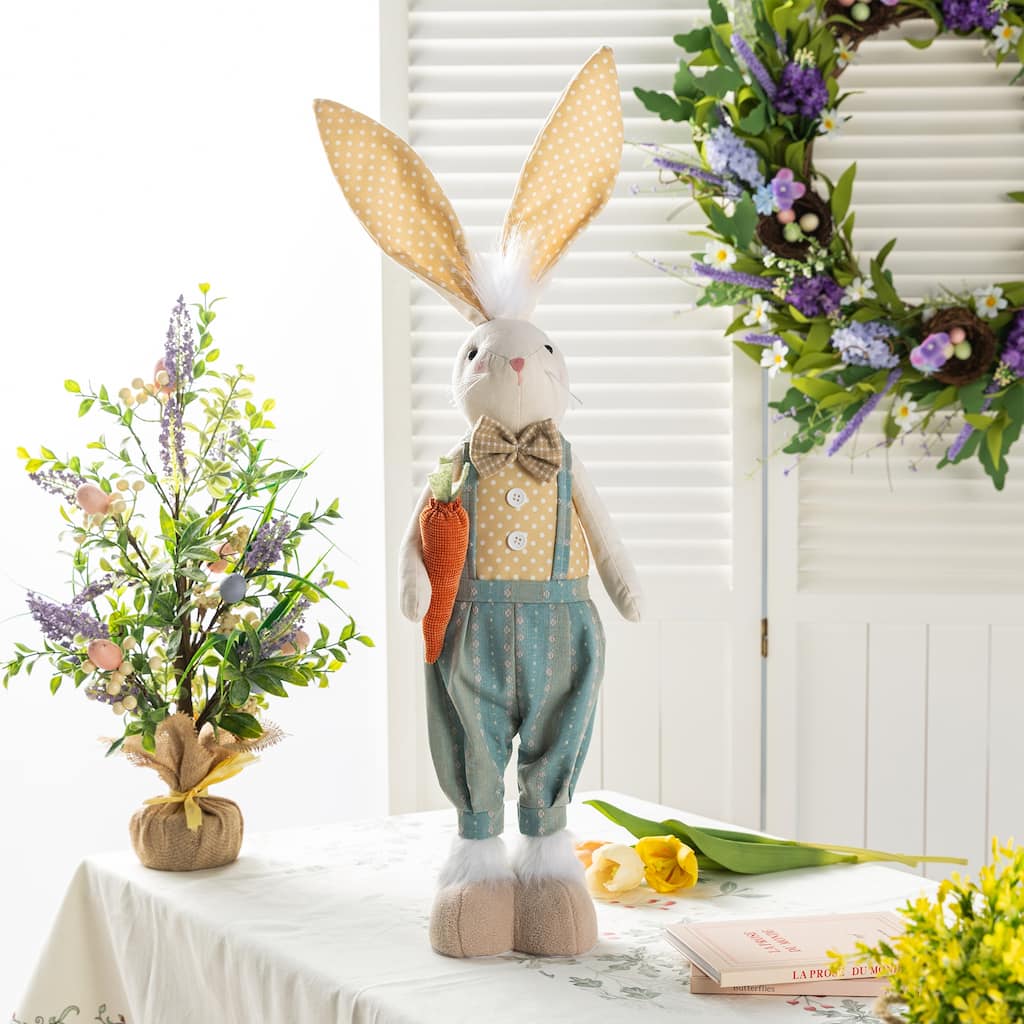 Glitzhome 32.75"H/23"H Easter Fabric Boy Bunny with Telescoping Legs