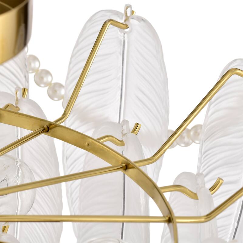 Paula 7-Light Brushed Shiny Brass Glass Feather-shaped Flush Mount - 20.5 inches in diameter x 15 inches H