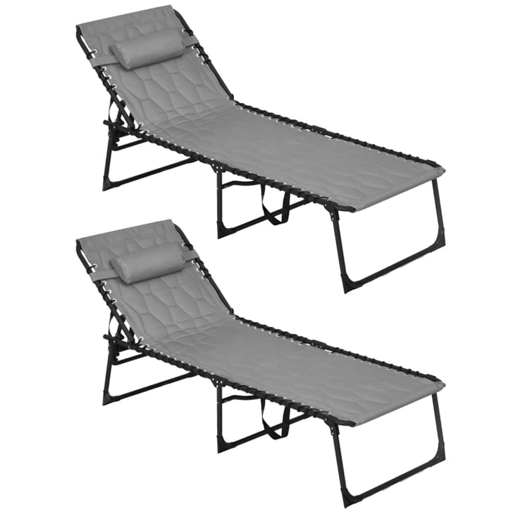 2 Person Adjustable Sun Lounger with Cushions and Side Pockets Foldable Steel Frame Oxford Fabric Reclining Chair