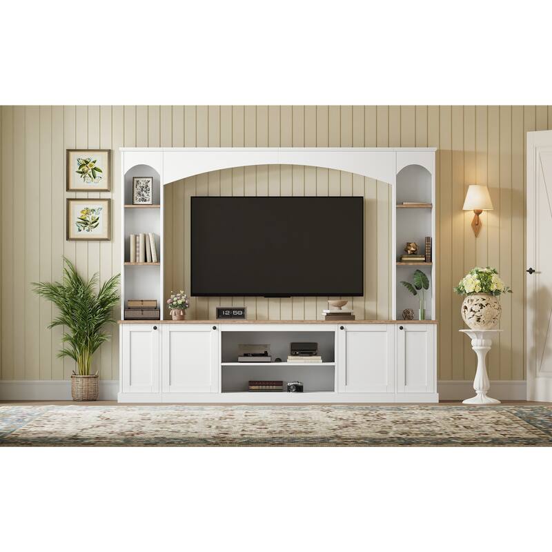 Elegant Arched Farmhouse TV Stand with Wood Grain, for TVs Up to 70" - 91.6" W × 14.9" D × 73.8" H