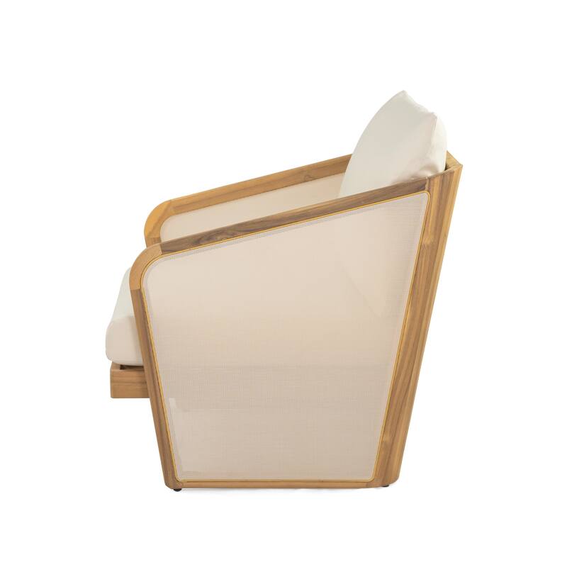 Roomfitters Outdoor Club Chair with Acacia Wood Frame and Cushions, Patio Armchair, Beige