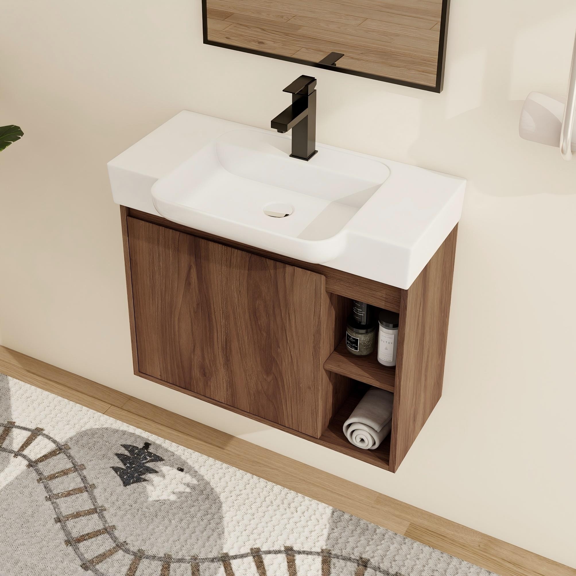 Malwee 24"/28" Floating Bathroom Vanity,Wall Mounted Bathroom Vanity with Ceramic Sink and Soft Close Door