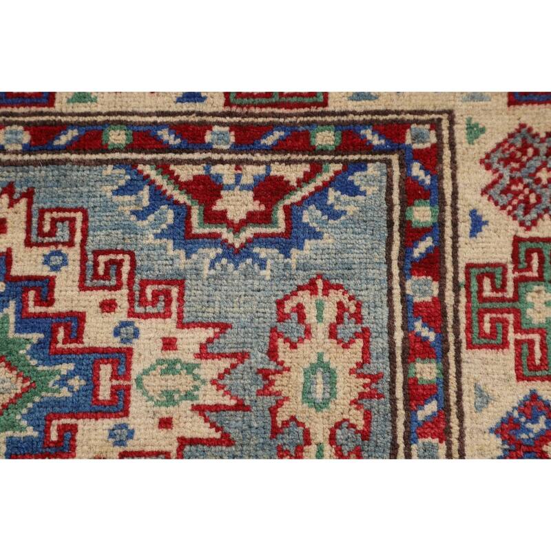 Light Blue Kazak Accent Rug Hand-Knotted Bedroom Wool Carpet - 2'7" x 3'10"