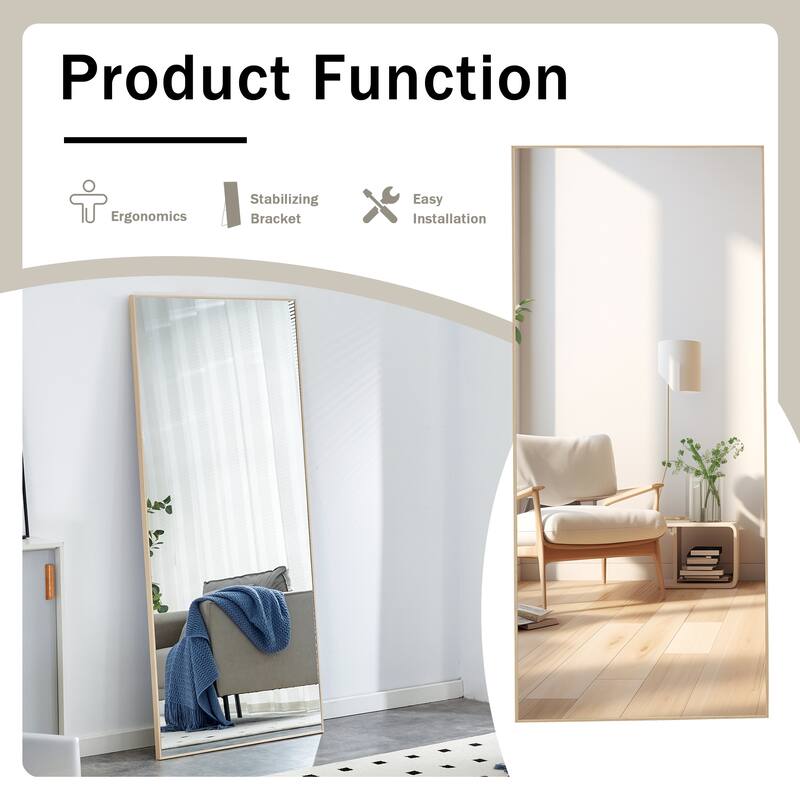Roomfitters Full-Length Mirror with Black Solid Wood Frame, 71"x31.4" Floor Standing or Wall-Mounted Dressing Mirror