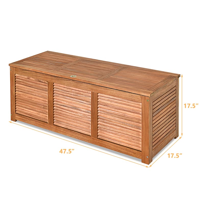 47 Gallon Acacia Wood Deck Box Garden Backyard Storage Bench