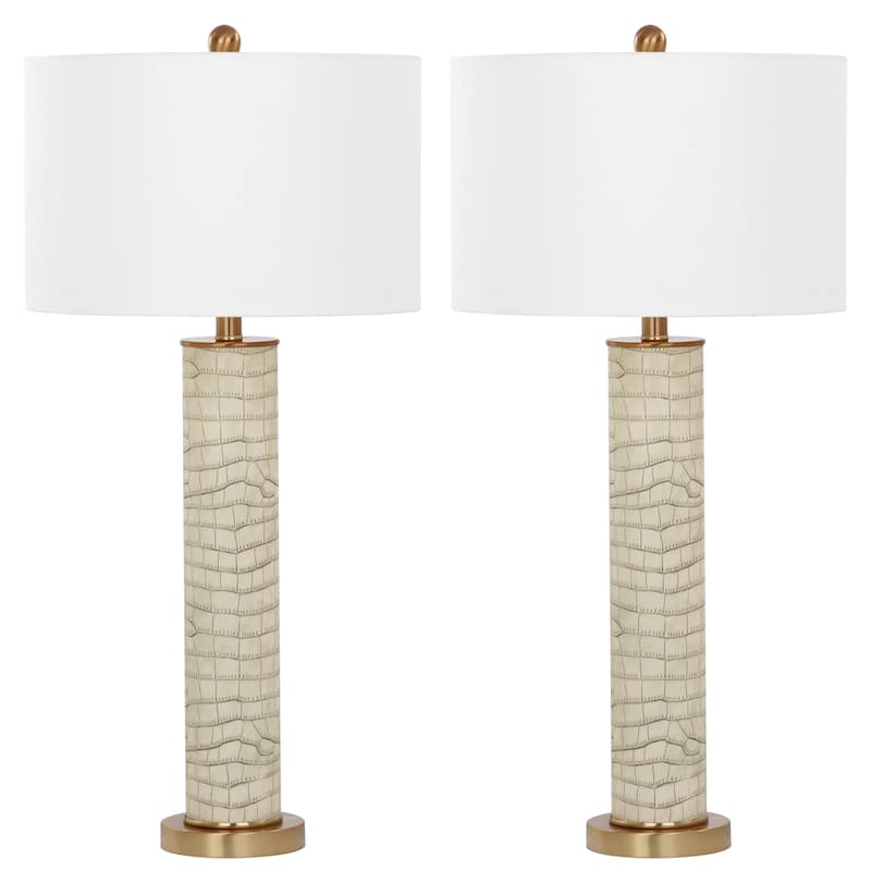 SAFAVIEH Lighting Tomika 32-inch Faux Alligator Grey Table Lamp (Set of 2) - 15"x15"x31.5" - 15Wx15Dx32H