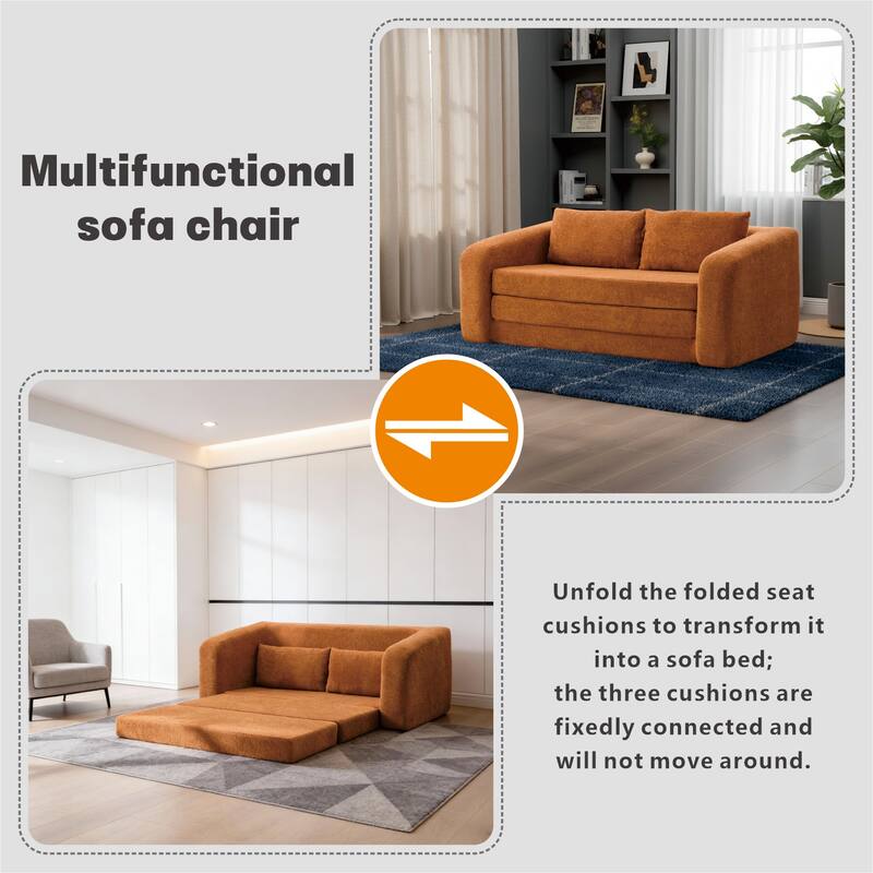 71.2"W 2-in-1 Foldable Pull Out Loveseat Sofa Bed Equipped with Armrest & Backrest Pillows