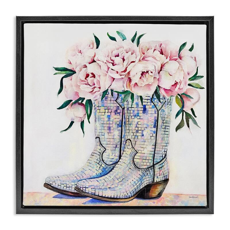 Stupell Rose Filled Cowgirl Boots Framed Floater Canvas Wall Art Design By Amanda Greenwood - 18 x 18 - Black
