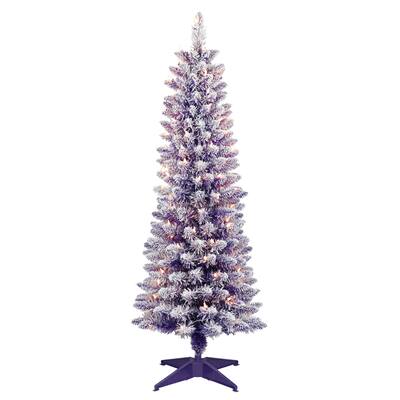 Puleo International 4.5 ft. Pre-Lit Flocked Fashion Purple Pencil Artificial Christmas Tree