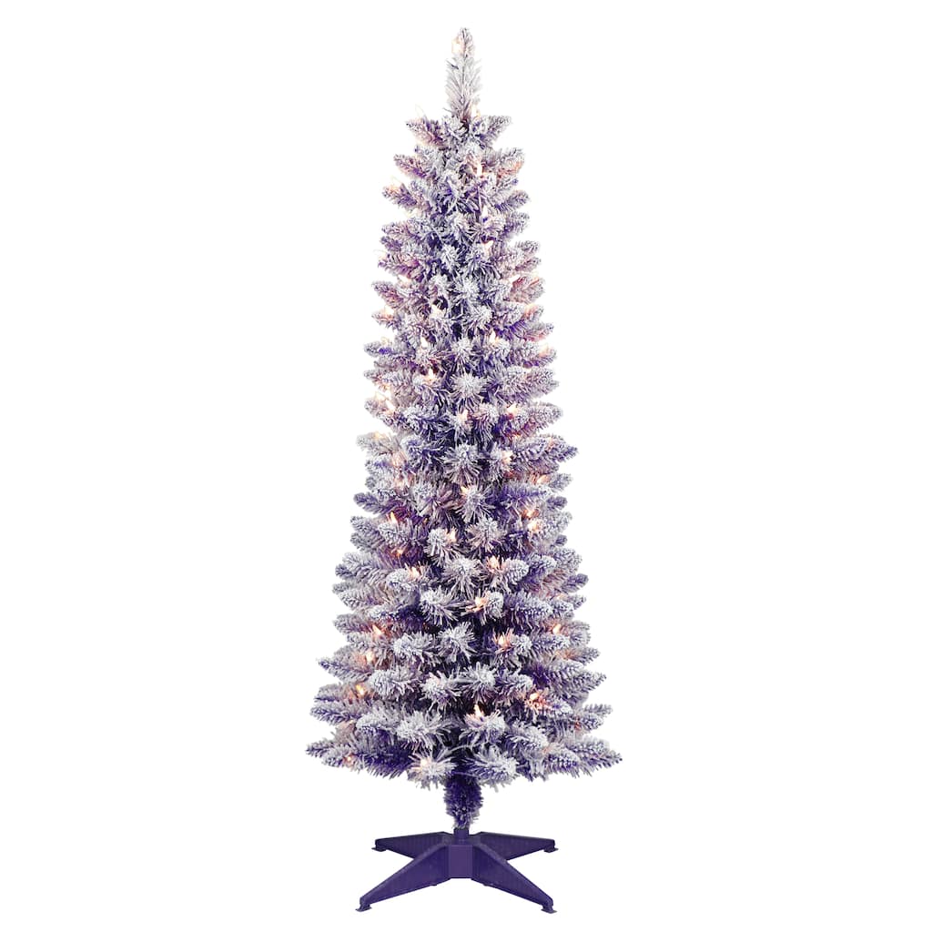 Puleo International 4.5 ft. Pre-Lit Flocked Fashion Purple Pencil Artificial Christmas Tree