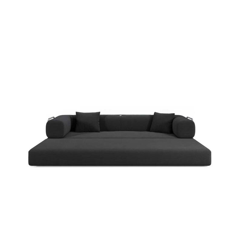 Modular Convertible Sleeper Sofa Bed, Corduroy Fabric Compression Sofa, Floor-Standing Sofa Bed with Armrests & Backrest