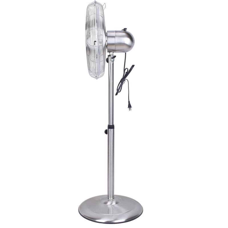 16 in Metal Stand Fan,Classic Design, Pure Copper Wiring Motor, 4 Aluminum Blade, Nickle-plating Brushed Finish