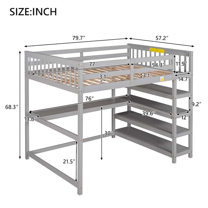 Solid Wood Loft Bed with Integrated Desk