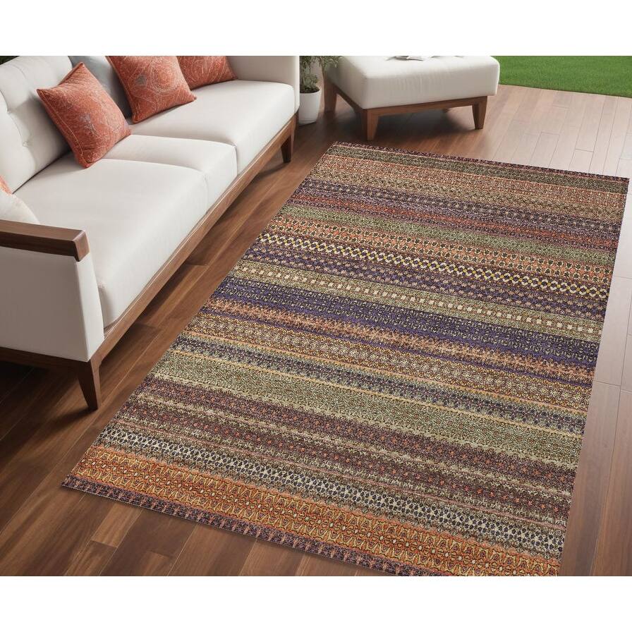 Elri Stripe Weather Resistant Blended Style Outdoor Rug