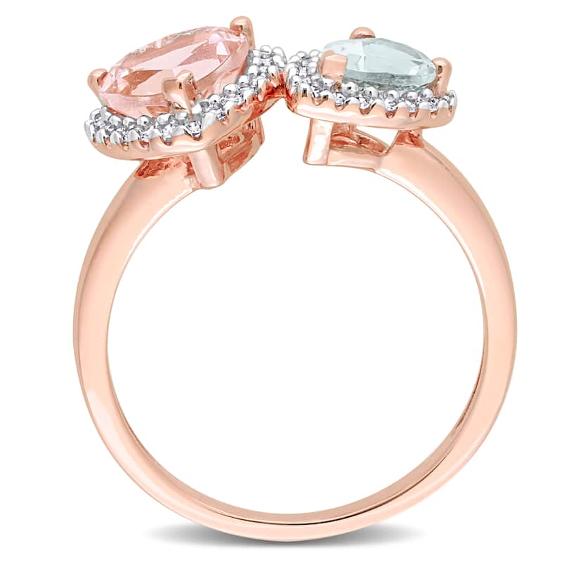 Miadora Morganite Aquamarine and 1/5ct TDW Diamond Heart-Pear Ring in 14kt Rose Gold
