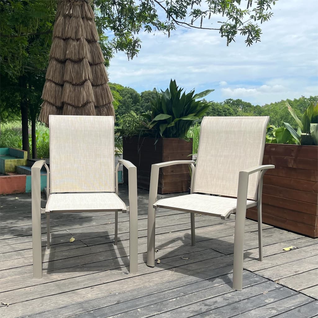 VRSHWO Garden Patio Chairs Set of 2, All Weather Metal Outdoor Dining Chairs , Garden, Poolsides, Cream Color Frame