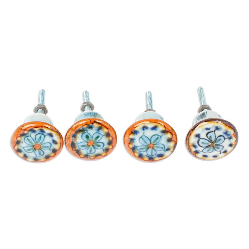 Novica Handmade Handy Garden Ceramic Knobs (Set Of 4)