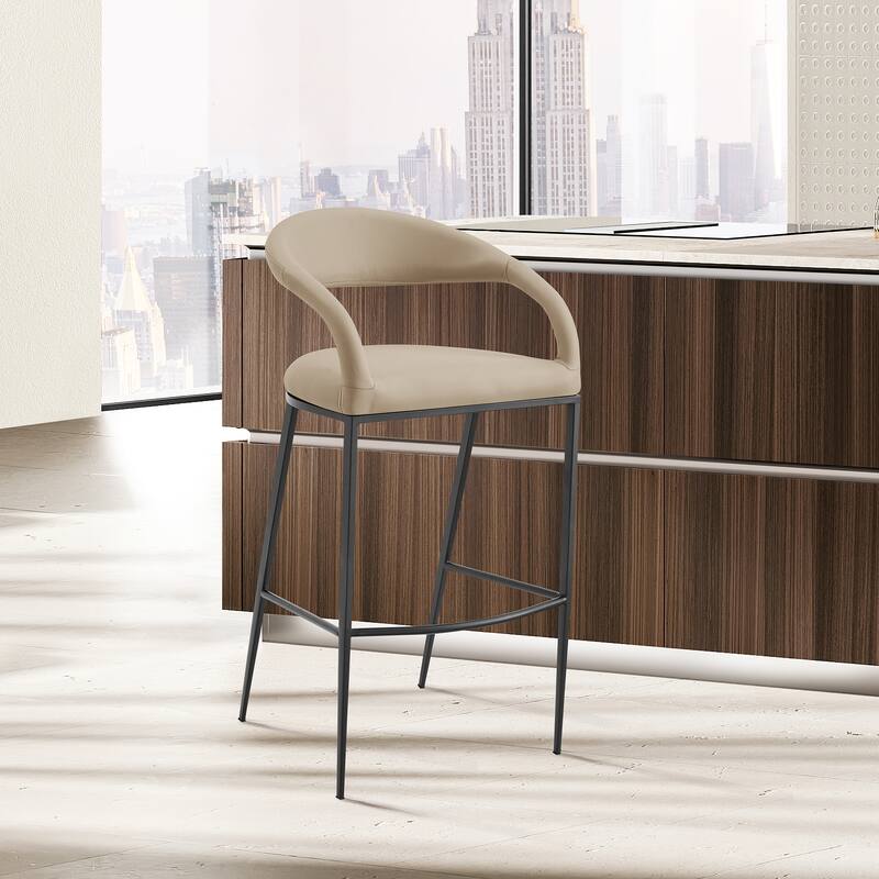 Ramona Upholstered Barrel Back Bar or Counter Height Bar Stool - Beige - Counter Height