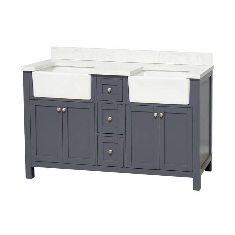 KitchenBathCollection Yorkshire 60" Double Farmhouse Vanity with Engineered Marble Top