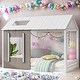 preview thumbnail 2 of 16, Twin House Platform Bed with Roof and Window, White/Grey