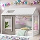 preview thumbnail 1 of 16, Twin Size House Platform Bed with Roof and Window, Sturdy Pine Wood Frame, Decorative and Fun Design, White+Antique Grey Grey