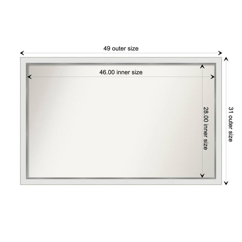 Eva White Silver Narrow Framed Non-Beveled Custom Wall Mirror, Bathroom Vanity Mirror - Outer Size: 49.25 x 31.25
