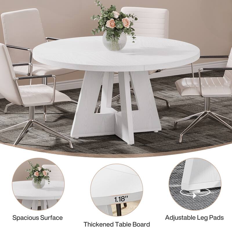 47-inch Round Conference Table for 4-6 People, Wooden Meeting Room Table