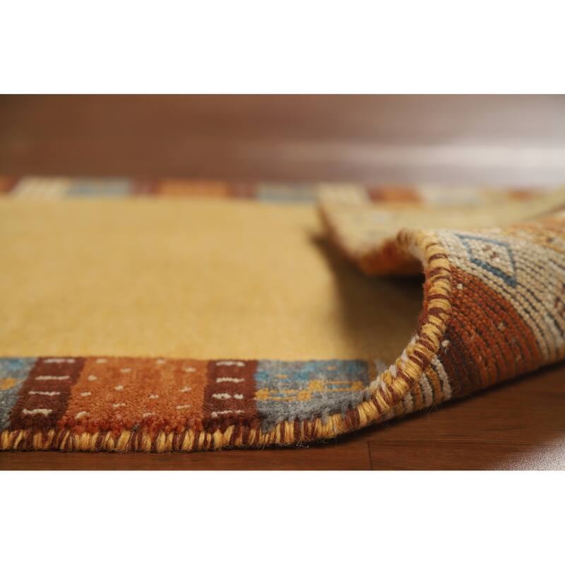 Hand Knotted Oriental 100% Wool Carpet Tribal Tribal Yellow & Gold Gabbeh Area Rug - 4' 4'' X 2' 6''