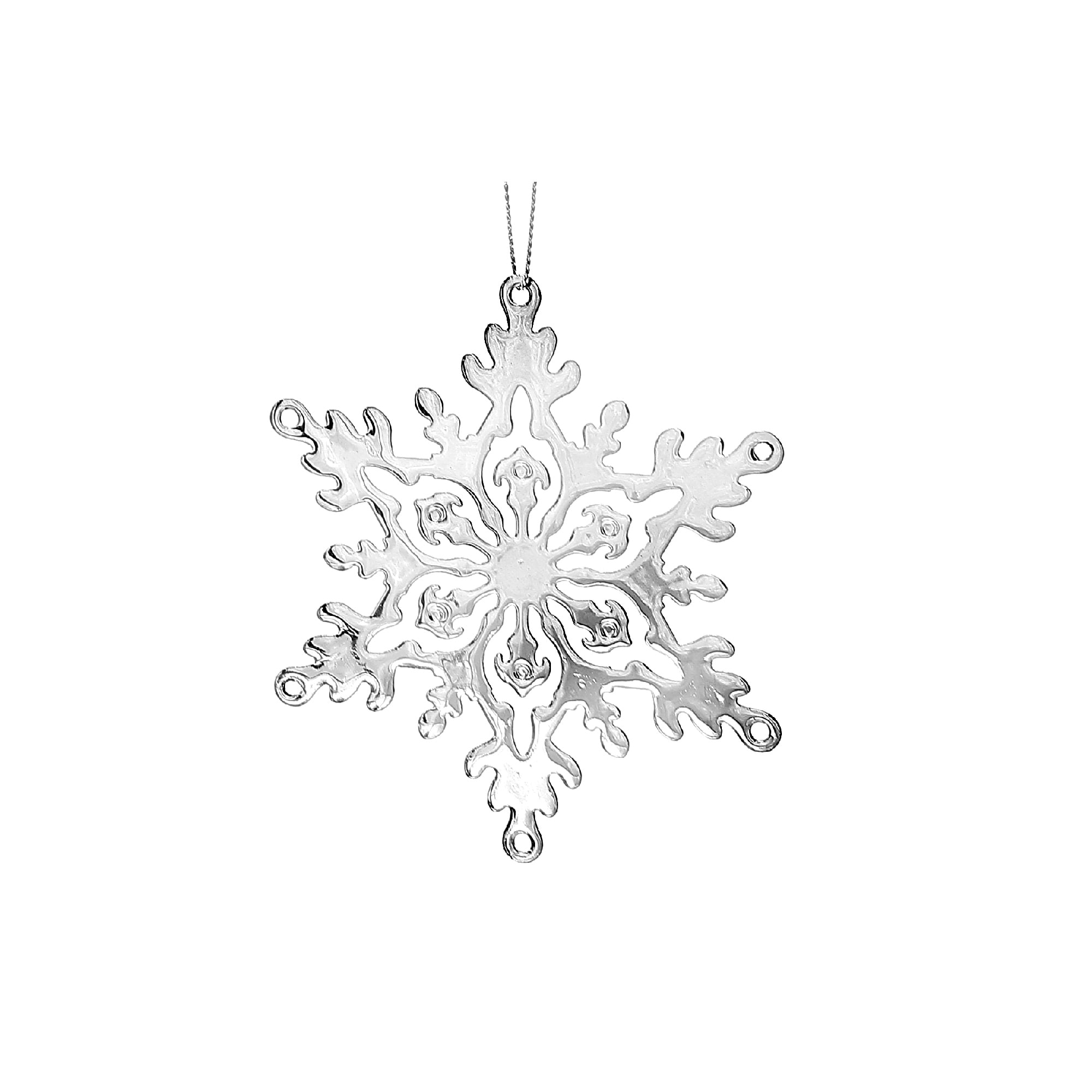 Christmas Flat Silver Metal Ornament Snowflake - Set of 12