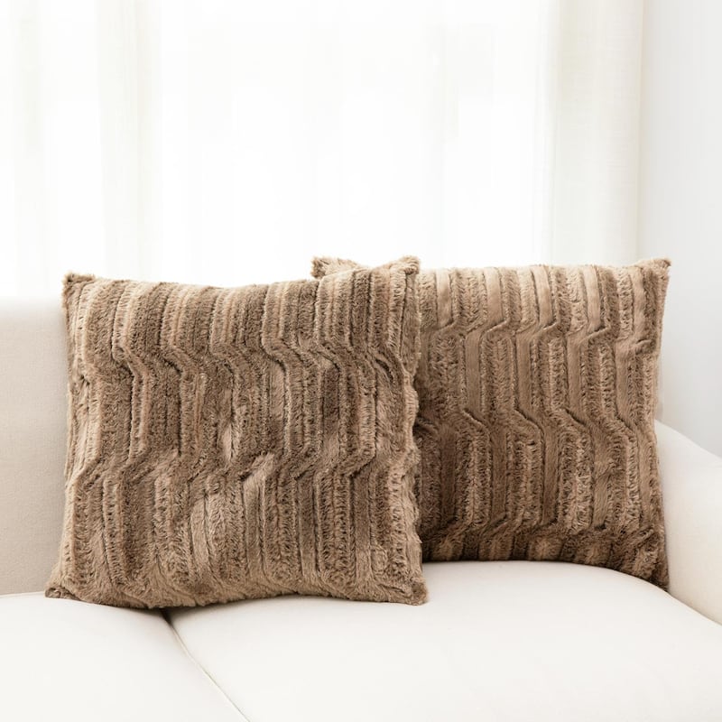 Cheer Collection Set of 2 Decorative Faux Fur Throw Pillow - 18x18 - Marble Chocolate
