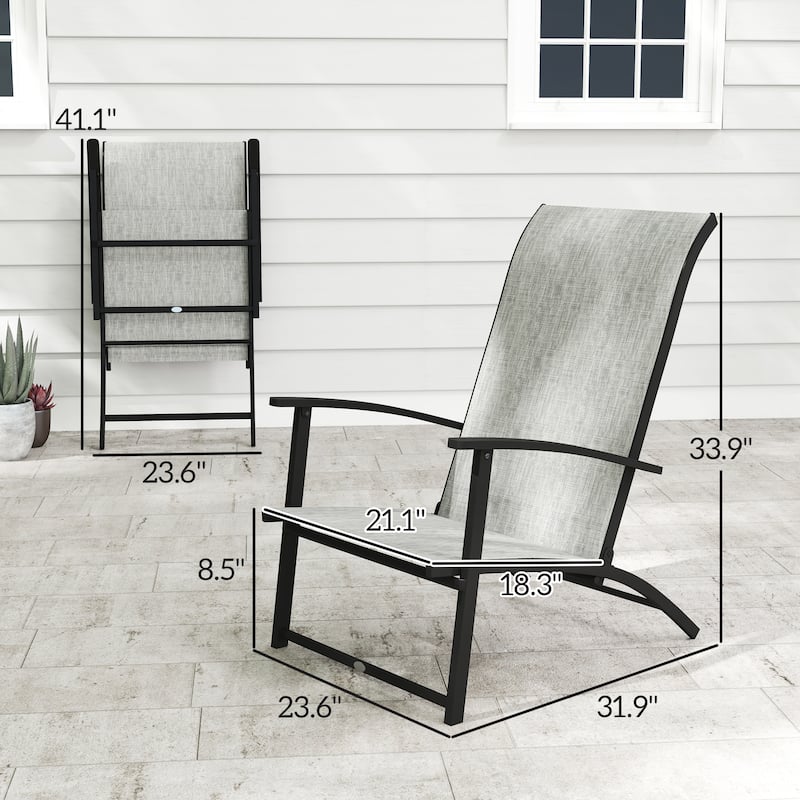 Metal Mesh Folding Patio Chairs Set of 2 with Armrests - 23.6" W x 31.9" D x 33.9" H