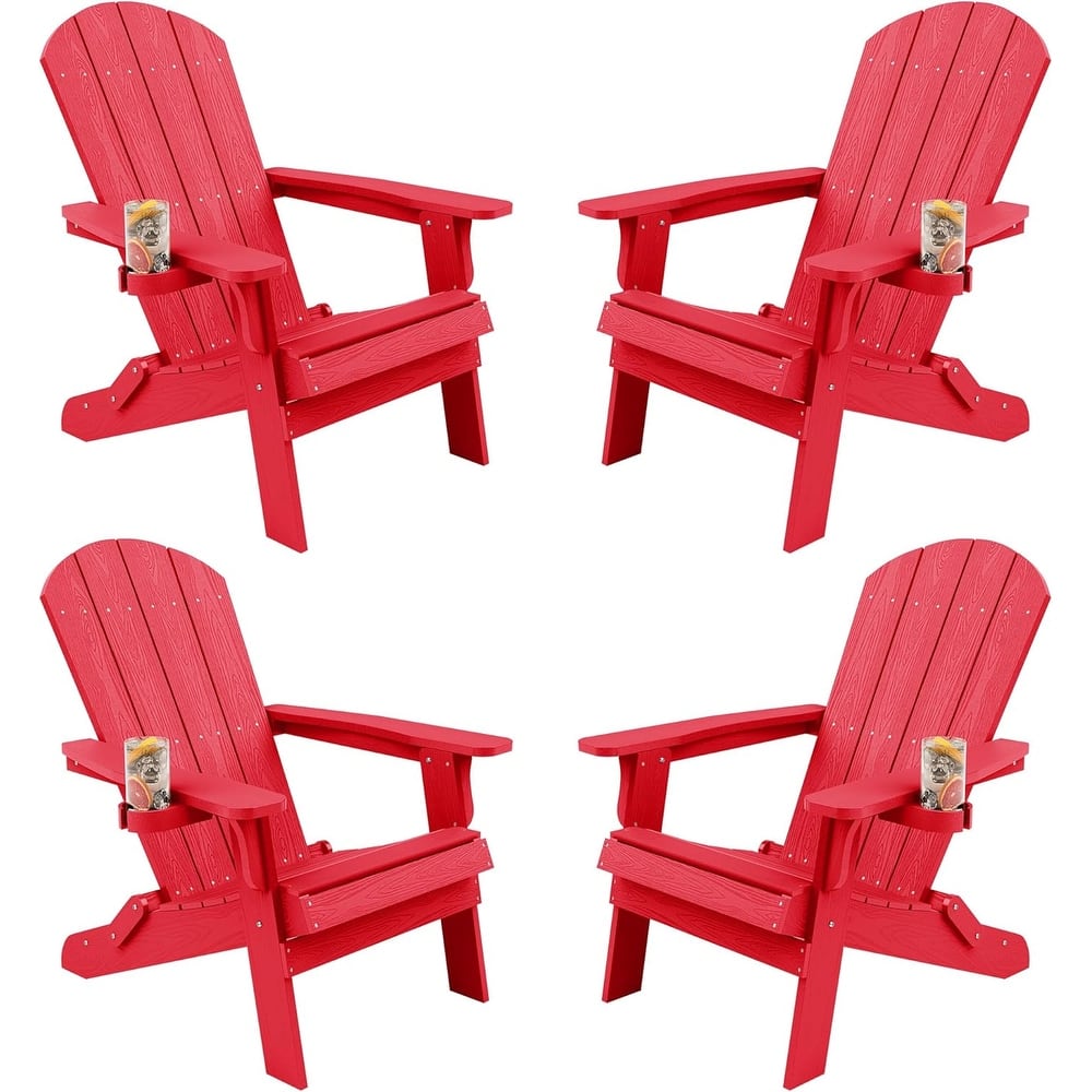 WINSOON All Weather HIPS Oversized Folding Adirondack Chair with Cup Holder