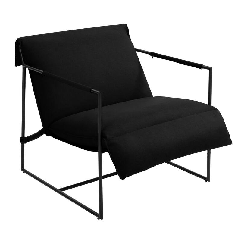 Mid-century Metal Sling Upholstered Armchair with Lengthen Upholstered