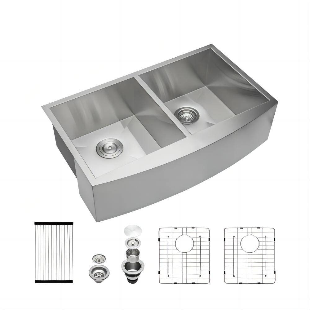 147　シンク 33 in 36 in Double Bowl (50/50) Farmhouse Sink Apron Front Kitchen