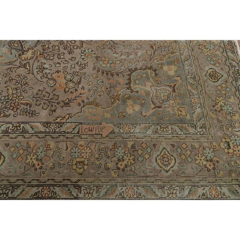 Hand Knotted Oriental 100% Wool Carpet Traditional Floral Brown Tabriz Area Rug - 11' 3'' X 7' 10''