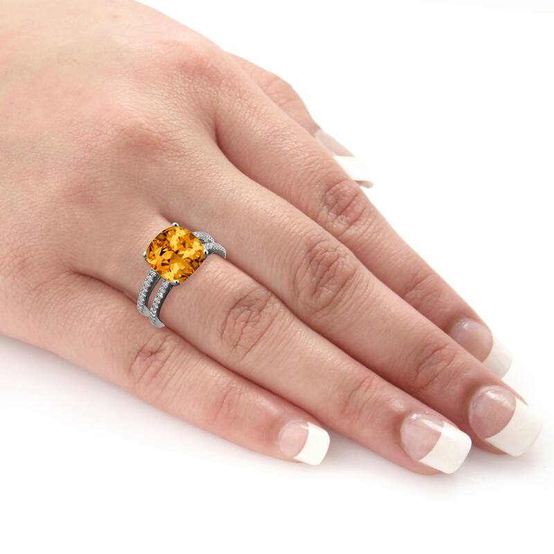 Auriya Modern 3ct Cushion-cut Citrine and Diamond Engagement Ring 1/4cttw 14k Gold