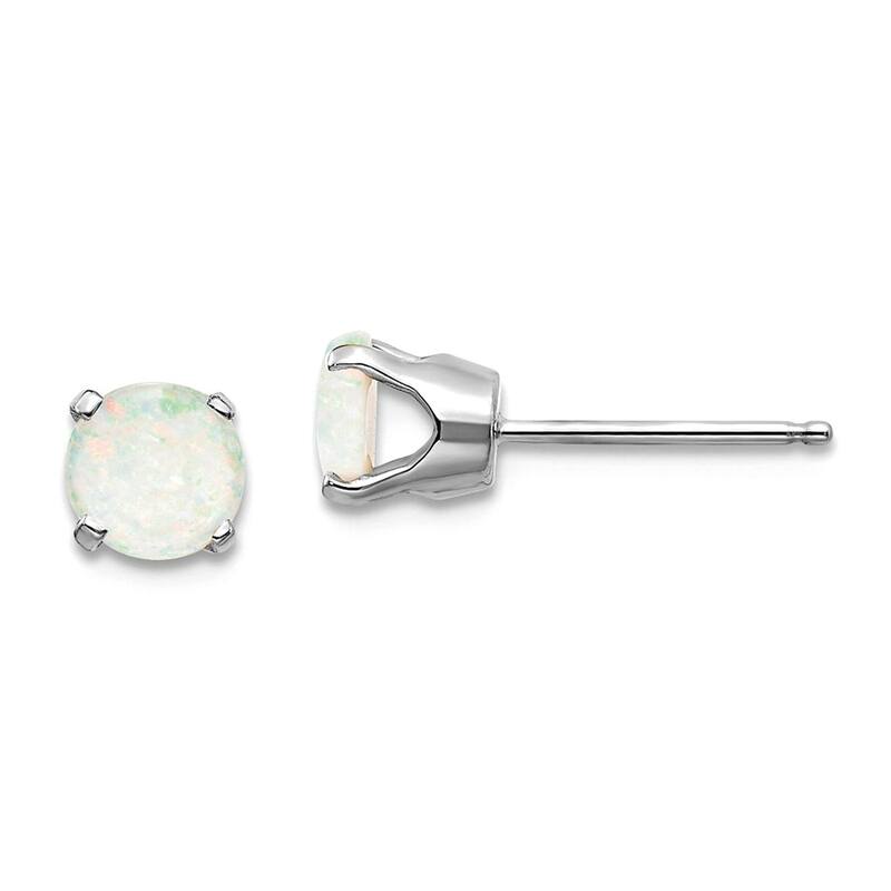 Curata 14k White Gold 5mm Genuine Gemstone Birthstone Stud Earrings - Opal