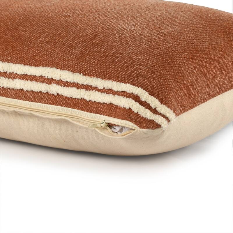 HomeRoots 16" X 24" Cinnamon Striped Cotton Lumbar Throw Pillow With Texture