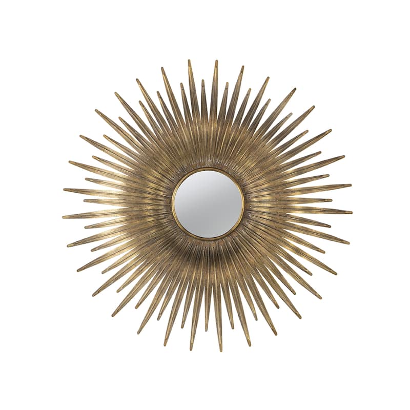 Sunburst Round Iron Wall Mirror - 28.25" - Gold