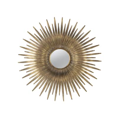 Sunburst Round Iron Wall Mirror - 28.25" - Gold