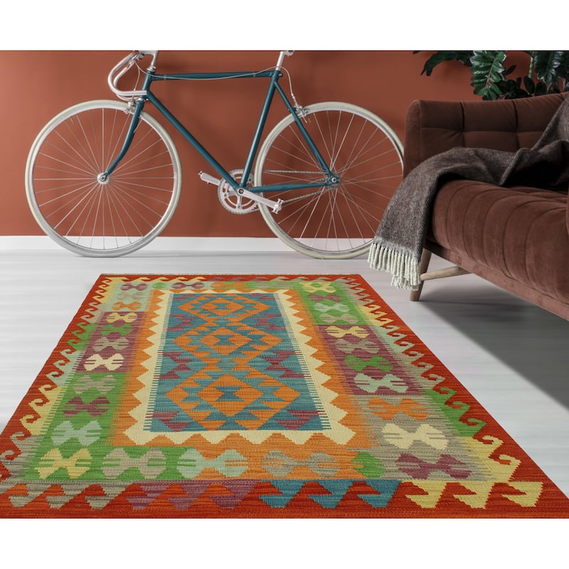 Hand-Woven Sangat Kilim Rickie Rust/Purple Rug - 3'6" x 4'11"