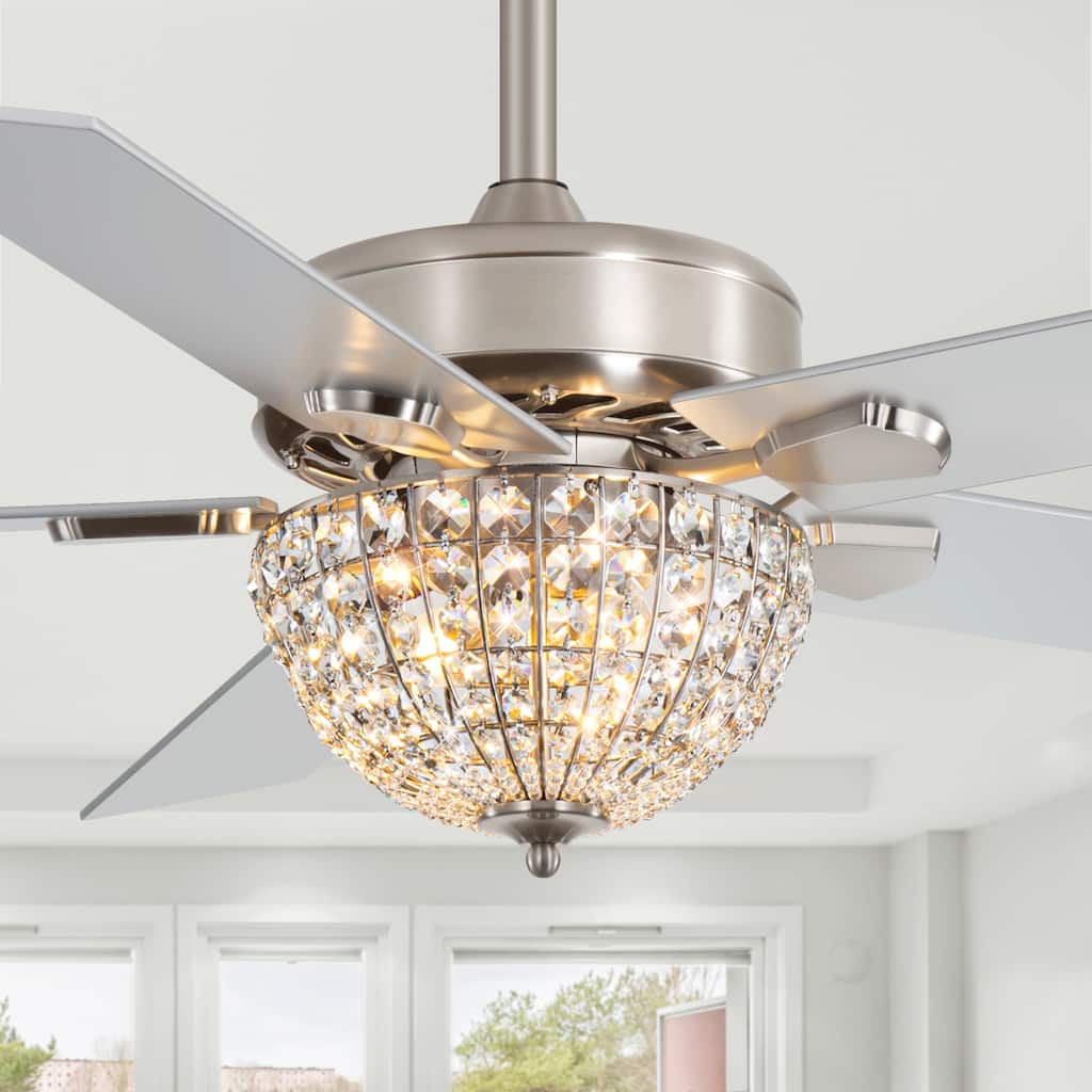 52" Modern 2-Light Chandelier Crystal Ceiling Fan with Remote(5-Blade)
