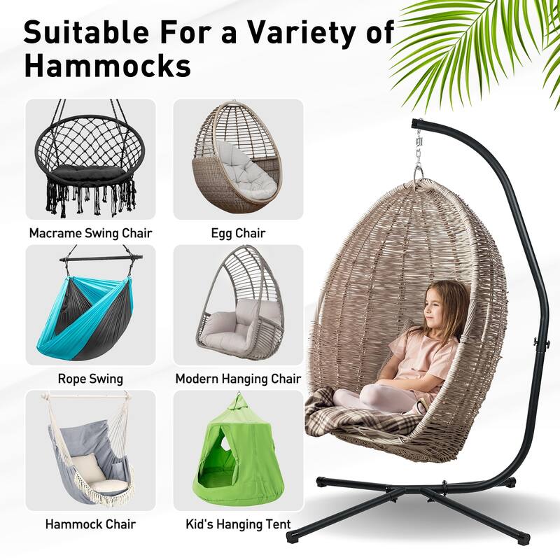 Aoodor Hammock Chair Steel C-Stand - 300 Pound Capacity (Stand Only)