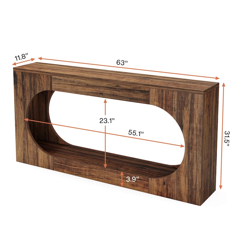 63" Farmhouse Console Table with Scalloped Edge for Living Room and Hallway