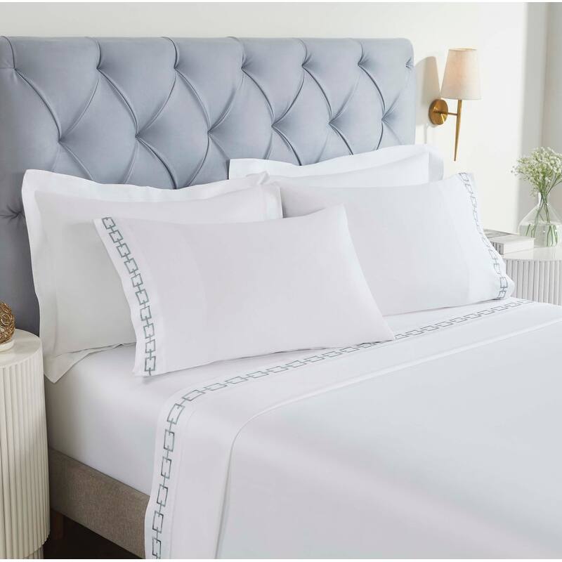 Blue Nile Mills Aura Cotton Chain Links Embroidered Bed Sheet Set