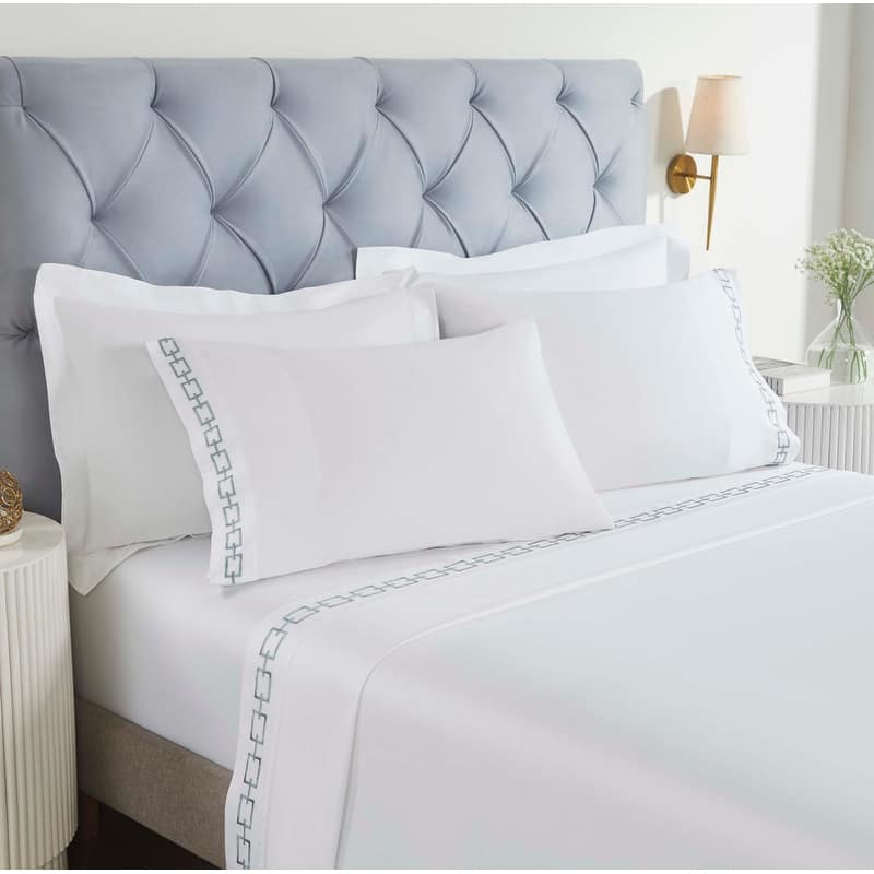 Blue Nile Mills Aura Cotton Chain Links Embroidered Bed Sheet Set