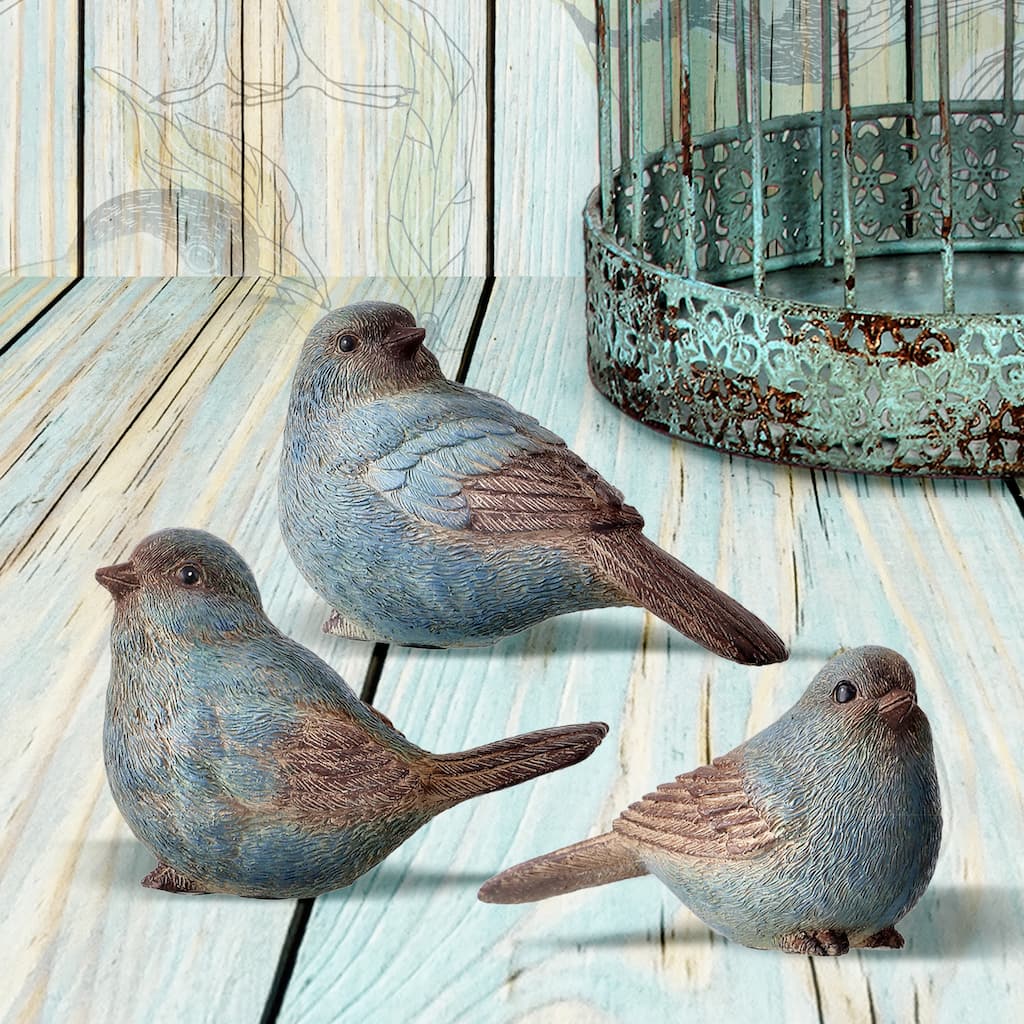 Resin Weathered Blue Bird 4" Set of 3