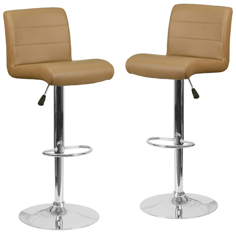2 Pack Vinyl Adjustable Height Barstool with Rolled Seat and Chrome Base